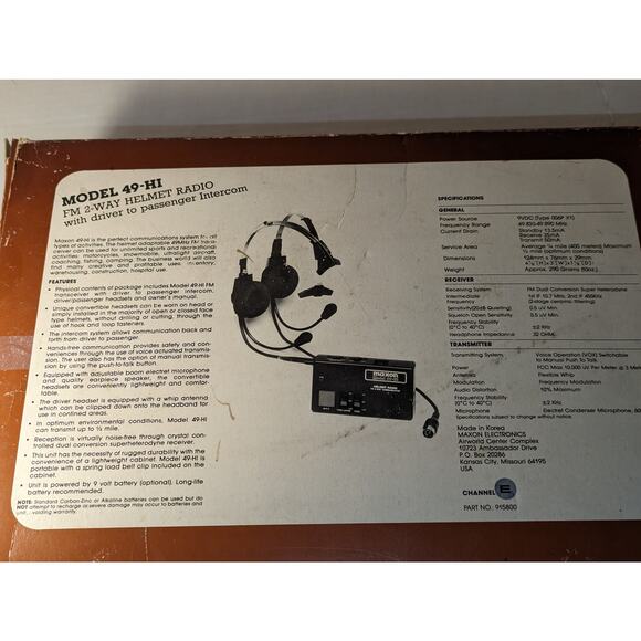 Vintage Maxon FM 2 Way Helmet Radio Driver Passenger Intercom 49-Hi Never Used - Picture 12 of 12